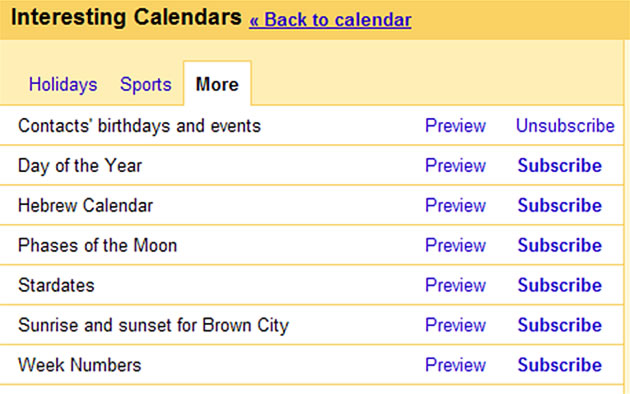 events from contact on calendar